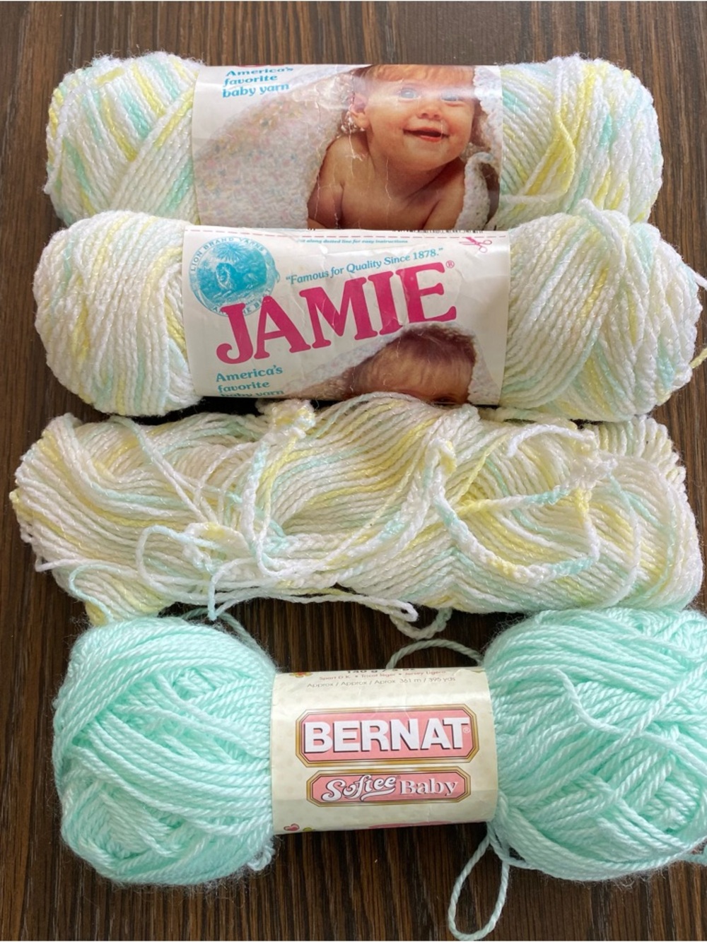 JAMIE & BERNAT Pastel Baby Yarn Bundle - Mint, Yellow, White